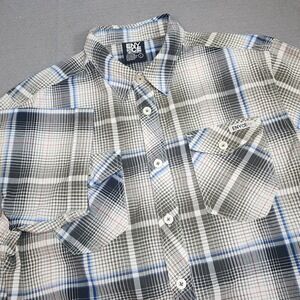 Enyce Button Down Shirt Blue Grey Plaid Short Sleeve Streetwear Mens Large L